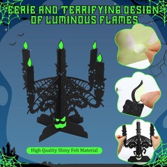 2 Set Felt Gothic Halloween Candelabra Table Decor with Glow Flame Black
