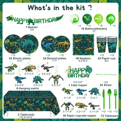 274 Pcs Dinosaur Birthday Decorations, Dinosaur Birthday Party Supplies with Ban