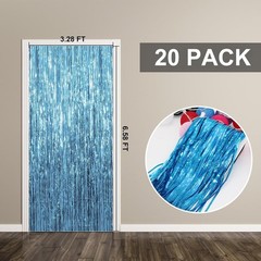 Reusable 20-Pc Sky Blue Tinsel Foil Fringe Curtains for Memorable Celebrations