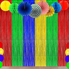 Blue Red Green Yellow Party Decorations, Blue Red Green Yellow Foil Fringe Backd