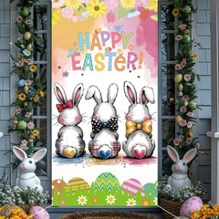 Easter Door Cover,Easter Door Decorations Bunny Egg Rabbit Hanging Banner Dec…