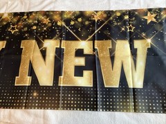 Happy New Year Banner, 116 in Long, 19 1/2 in Tall, Gold, Black, White
