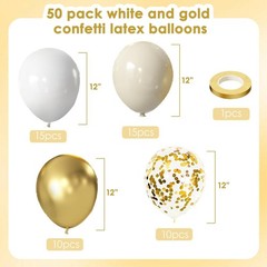 White and Gold Confetti Balloons – 50pcs 12 Inch Metallic Champagne Gold Matt…