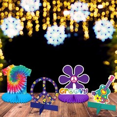 12 PCS Tie Dye Hippie Honeycomb Centerpieces 60s 70s Retro Party Table Decor