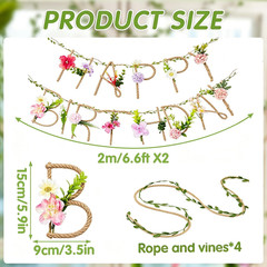 2 Pcs Wildflower Birthday Party Decorations 13.2FT Sturdy Hemp Rope Metal Happy