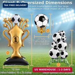 5 Pcs Soccer Balloons Party Decorations Set, Extra Large Trophy & World Cup Foil