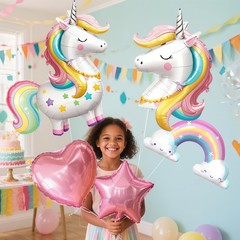 5 Pack Standing Unicorn Balloons Bulk, 4D -designed Unicorn Rainbow and Star …