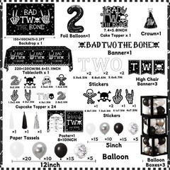 2nd Birthday Decorations for Boys, Bad Two The Bone Party Decorations with