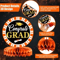Orange and Black Graduation Centerpieces for Tables 2026 – Pack of 9 | Black Gra