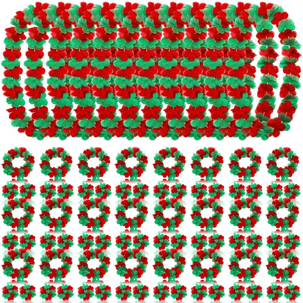 Knitgrip 48 Pcs Leis for Christmas Luau Party Accessories Set Red Green Hawai…