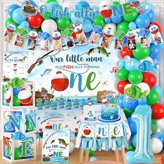 Ofishally Birthday Decorations,161pcs Gone Fishing 1st Birth day Party Banner…