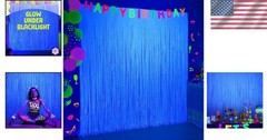 Transform Your Events: 2 Pack Glow in The Dark Fringe Curtains 6.6 ft Neon Decor