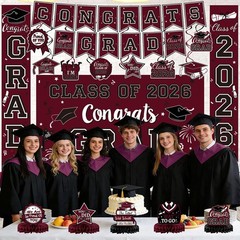 Maroon Themed Graduation Decorations Class of 2025 – Congrats Grad Banner & Back