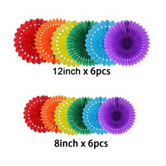 Colorful Hanging Paper Fans Rainbow Honeycomb Round Tissue Decor 12 PCS