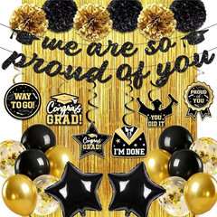 Graduation Decorations Class of 2026, Black and Gold Graduation Decorations with