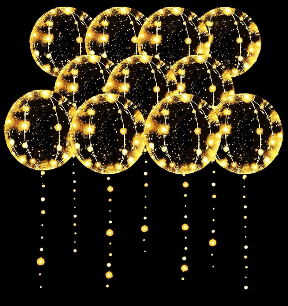 10 Pack LED Light Up Balloons 20 Inch Clear Helium Bobo Balloons String Lights