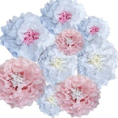 Pink Paper Flowers Decoration Blush Cream Colorful Pom Poms Wall Decor Party