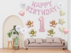Pink Happy Birthday Balloon Garland Set with Classic Flower Balloons, Hearts …