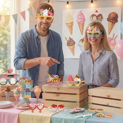 32 PCS Ice Cream Party Decorations Eyeglasses Paper Photo Booth Props Decor