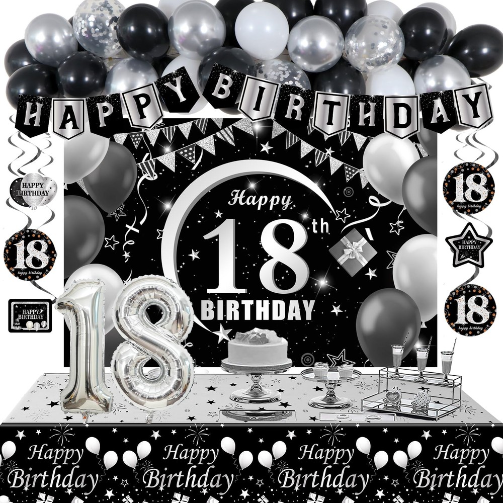 18th Decorations for Boys, Black White Happy 18th Decorations for Boy, 18 Yea…