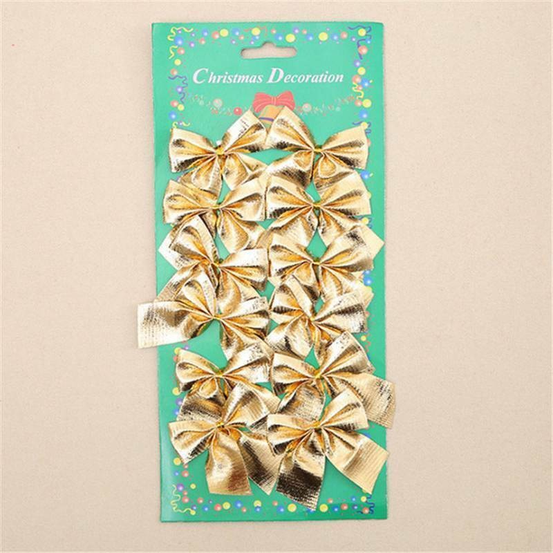 Christmas Ornaments 12pcs Bowknot New Year Butterfly bow Hanging Decor Xmas tree
