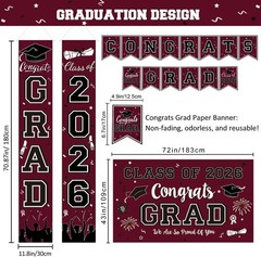 Maroon Themed Graduation Decorations Class of 2025 – Congrats Grad Banner & Back