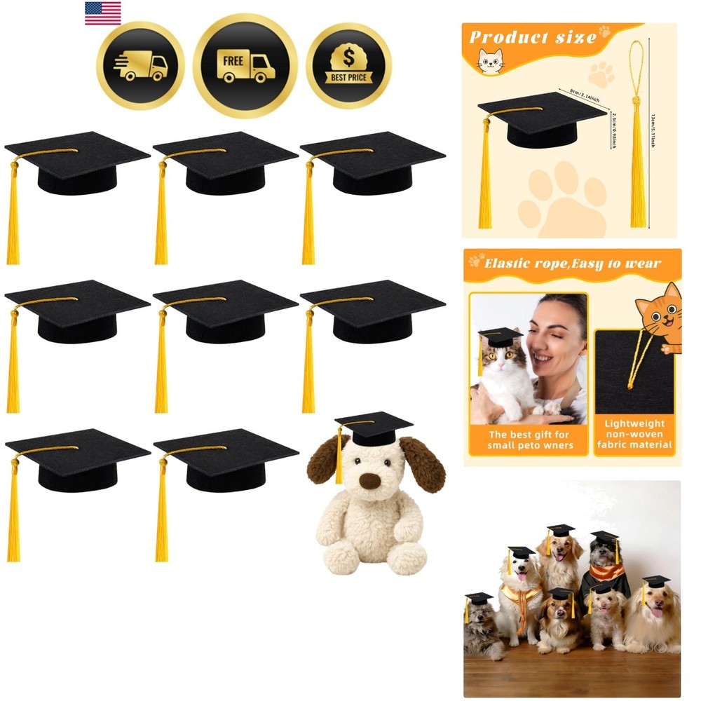 Mini Graduation Caps with Tassels 9 Pack Small Plush Toy Dog Decoration
