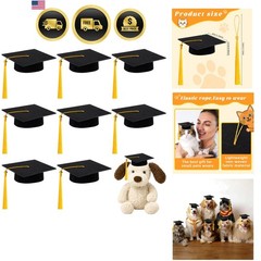 Mini Graduation Caps with Tassels 9 Pack Small Plush Toy Dog Decoration
