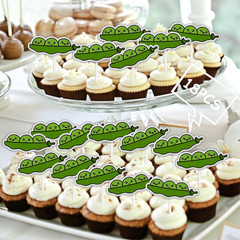 18Pcs Green Glitter Cute Peas Dessert Cupcake Topper Traditional Funny Vegetable