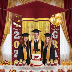2026 Maroon Gold Graduation Party Decorations Grad Door Banner Sign with Metalli