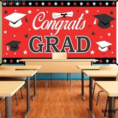Graduation Decorations 2026 | Red and Black Congrats Grad Banner – 72×44 Inch…