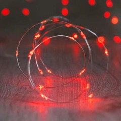 20 Red LED Fairy String Lights, Wire (6ft, Battery Operated)