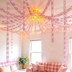 Fanfanwin 300 Sheet Gingham Paper Chain Garland Strips – 1×8 Inch DIY Pink