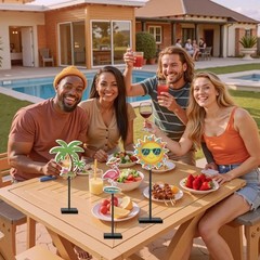3 Pcs Summer Wooden Tabletop Decor – Flamingo, Palm Tree & Sun Beach Table Ce…