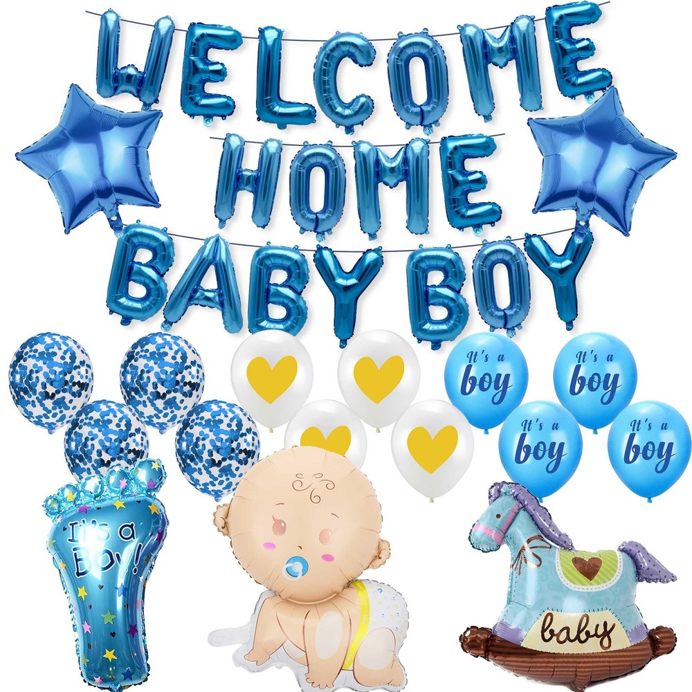Welcome Home Baby Boy Balloons – 35 Pcs Blue Glitter Letter Foil Latex Balloo…