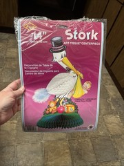 Stork Baby Shower Blue Centerpiece Decoration 1989 Beistle 14″ Honeycomb NOS