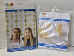 Balloon Table Runner Centerpiece Kit w/Confetti +Gold Star Backdrop LOT- NEW