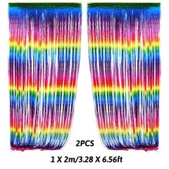 Party Decorations, Colourful Rainbow Foil Fringe Curtain Fiesta Hanging Paper…