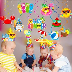 20 PCS Summer Hanging Swirls Beach Pool Party Decor Hello Ceiling Streamers