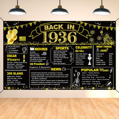 90Th Birthday Black Gold Party Decoration, Back in 1936 Banner 90 Year Old Birth