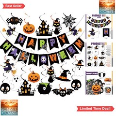 Halloween Party Decorations Banner Ghost Pumpkin Witches Hanging Swirls