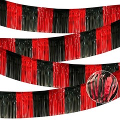 4 Pack 10 Feet Black Red Parade Floats Foil Fringe Garland Metallic Tinsel St…