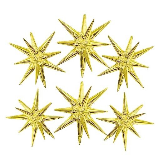 Star Balloons 6pcs Foil Mylar Starburst Balloons Cone Spike Balloon 22 Gold