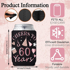 60th Birthday Decorations for Women, 24 Pcs 1966 Can Cooler Sleeve | Vintage Ros