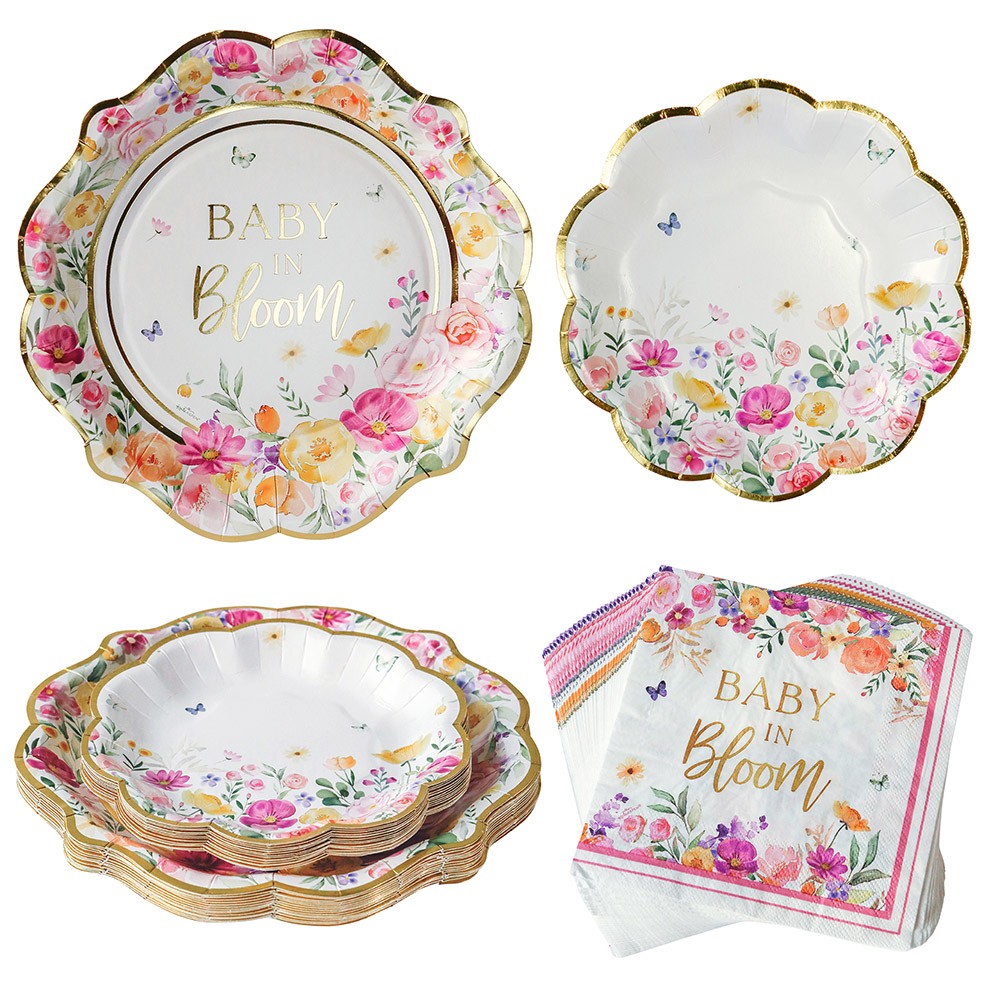 Baby in Bloom Tableware Set Baby Shower Party Supplies Plates and napkins