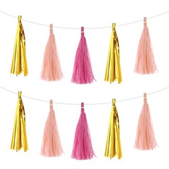 30Pcs Bright Gold, Rose Red, Light Pink Tassel Garland Banner with Rope