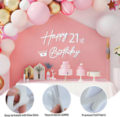 White Happy Birthday Backdrop Sign with Custom Age Numbers and Glitter Letters
