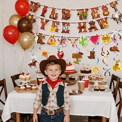 Western Cowboy Party Decorations, 13 Pcs Cowboy Wild West Hanging Swirls Banner