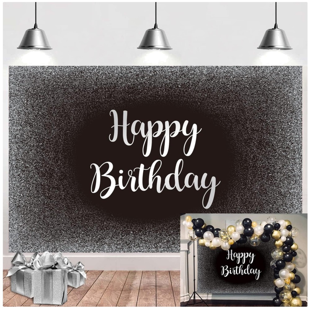 Birthday Photography Background 7x5FT Grey Glitter