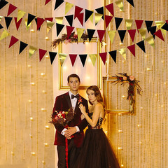 30 Ft Red Black and Gold Party Decorations Hanging Paper Triangle Banner Bunting